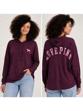 Love Pink Victoria's Secret Maroon Oversized Hoodie Tee-Shirt L